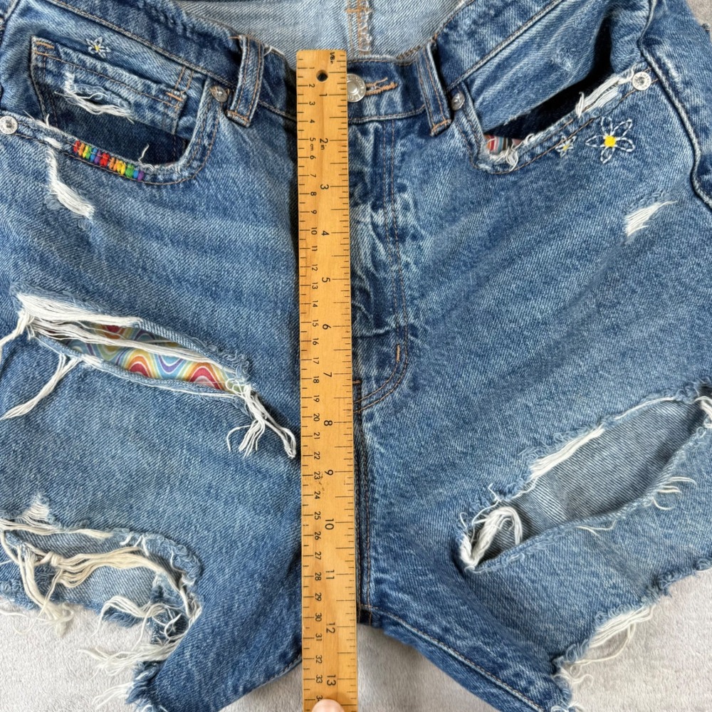 American Eagle Shorts Womens 6 Blue Baggy Distressed Rainbow Embroidered Denim - Picture 10 of 12
